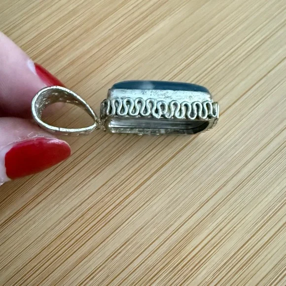 Sterling Silver Blue Agate Natural Stone Necklace Pendant - Picture 6 of 12